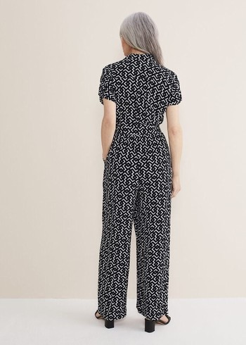 Phase Eight Paige Abstract Print Wide Leg Jumpsuit Navy/White USA | 1472350-PU